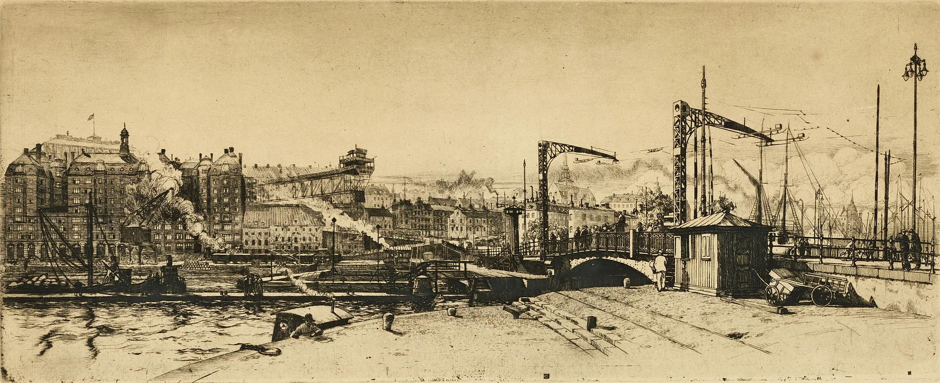 HARALD SALLBERG (1895-1963). Slussen, Stockholm, signerad och daterad i blyerts 1926, etsning. — Engravings & Prints — Crafoord Auktioner Stockholm