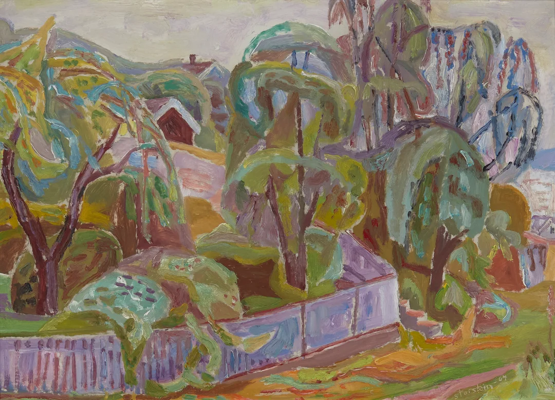 Storstein, Aage — "Hagegjærdet" 1964 — Kunst/Maleri — Blomqvist