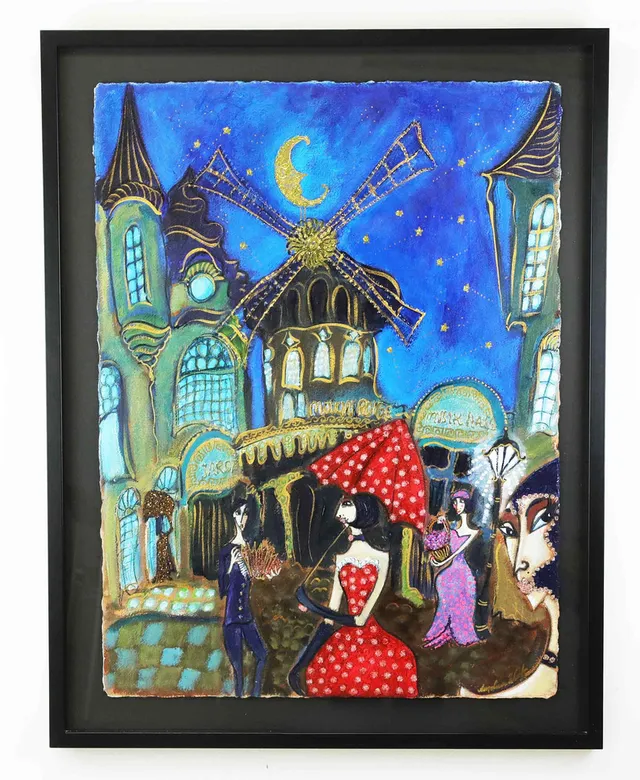ANGELICA WIIK. blandteknik, Moulin Rouge, signerad.