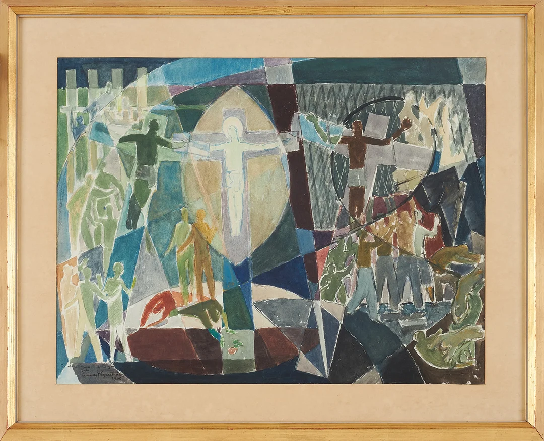 LENNART SEGERSTRÅLE. Figural komposition, akvarell på papper, signerad samt daterad 1960, med dedikation. — Paintings — Stockholms Auktionsverk Sickla