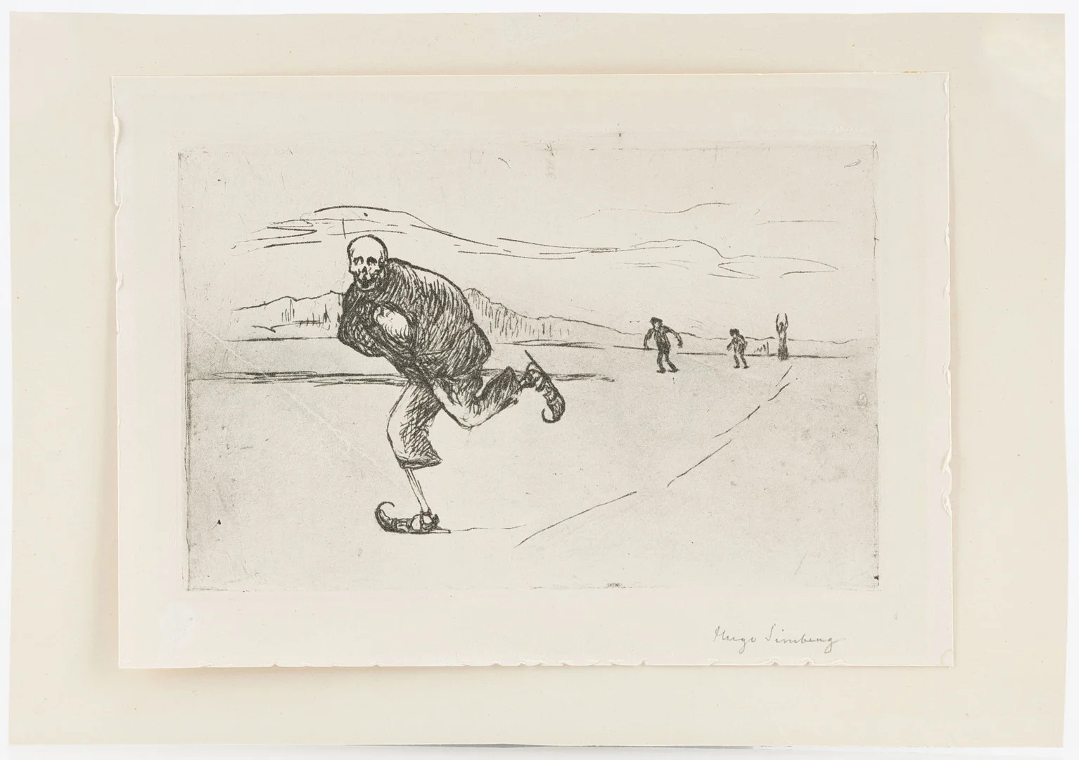 HUGO SIMBERG. "Döden på skridskor" (1899), signerad, linjeetsning och torrnål. — Engravings & Prints — Stockholms Auktionsverk Helsinki