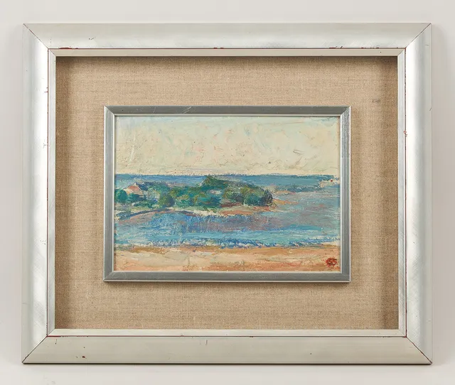 SIGRID SCHAUMAN. Utsikt över Ugnsholmen, ca 1933, signerad, olja på pannå.