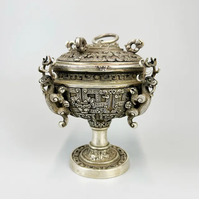 CHINESE SILVERED BRONZE CENSER.