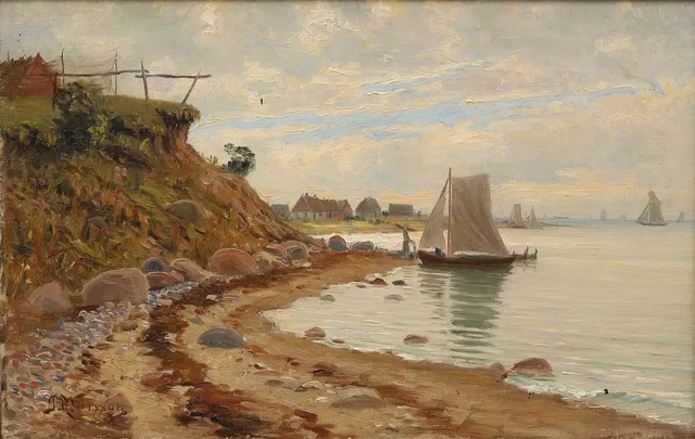 PETER ADOLF PERSSON. Fiskeläge, olja på duk, signerad.