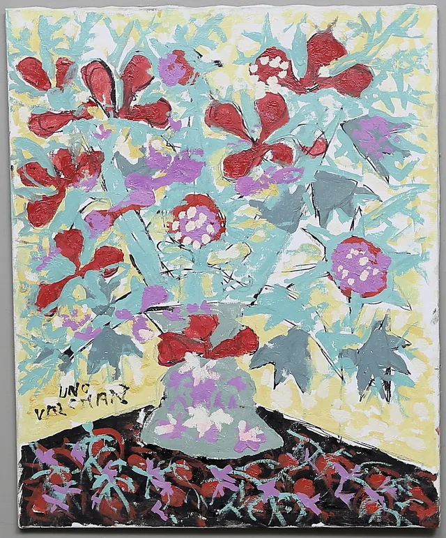 UNO VALLMAN. olja på duk, blomstermotiv, signerad.