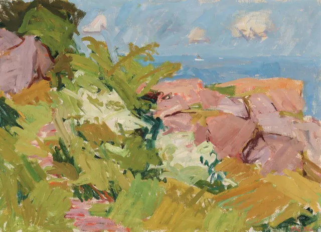 Scenery from Bornholm. Signed Olaf Rude. Oil on canvas. 73×100 cm.