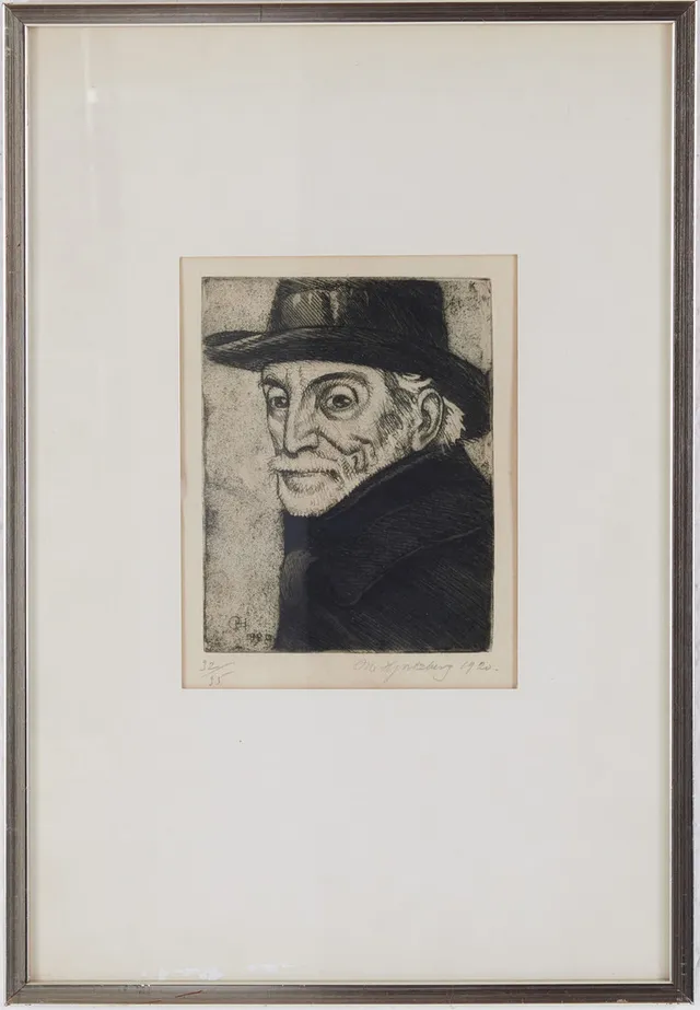 OLLE HJORTZBERG. Porträtt, etsning, signerad, 1920, 32/35.