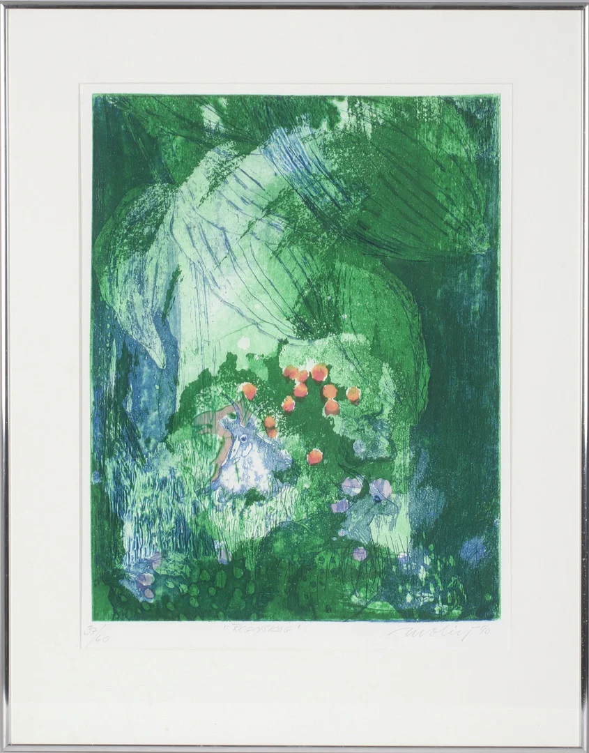 BRITA MOLIN. "Regnskog", etsning, signerad och numrerad 37/60. — Engravings & Prints — Stadsauktion Sundsvall