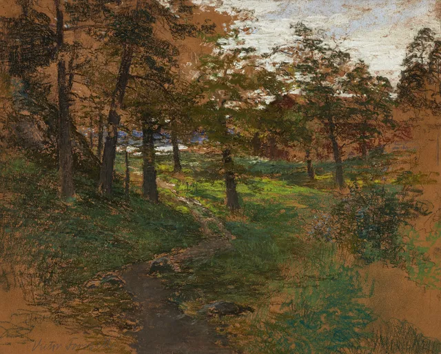 VICTOR FORSSELL (1846 - 1931), Landskap med rött hus, signerad, pastell.