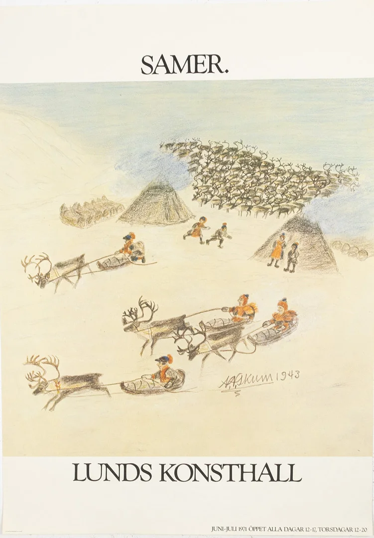 NILS NILSSON SKUM. utställningsaffisch, "Samer", Lunds Konsthall 1971. — Engravings & Prints — Karljohan Auktioner