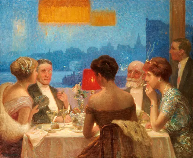 Vilhelm Holmgren, Sällskap på restaurang.