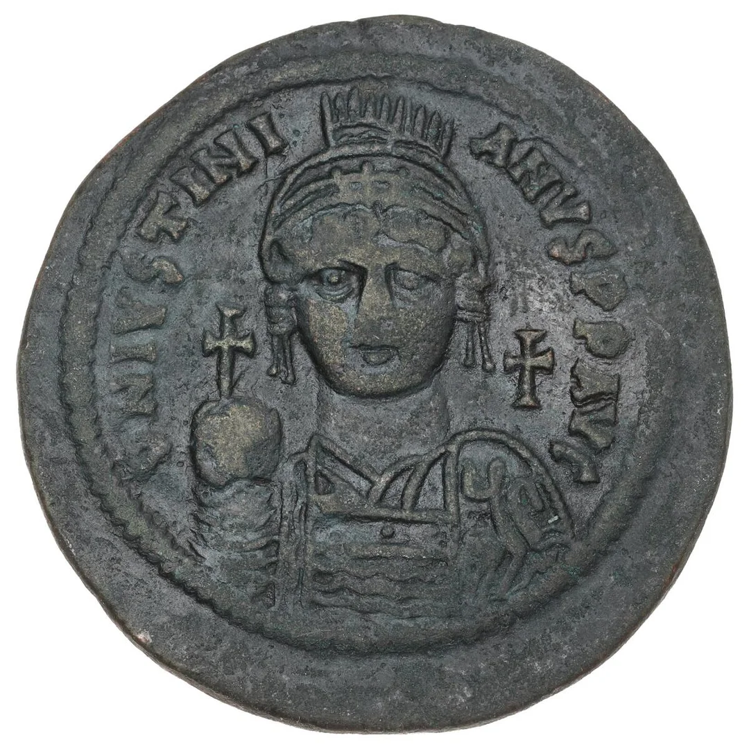 Byzantium, Justianus I, Follis = 40 Nummi 527–565, anno 12 Nicomedia; Sear 201, 23.56 g — Coins, Medals & Banknotes/Ancient coins/Byzans — Bruun Rasmussen