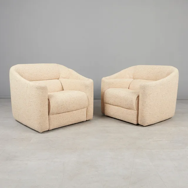 HANS KAUFELD. Paar Sessel / Lounge Chairs, Holz, Textil, 1970er Jahre, Deutschland. (2).