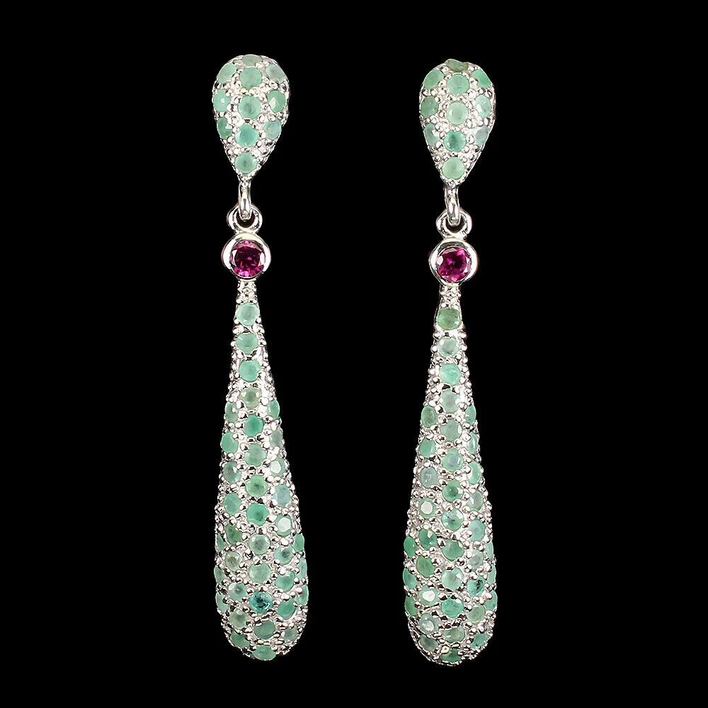 Earrings in rhodium-plated Sterling silver with emeralds — Jewellery/Earrings — Lauritz