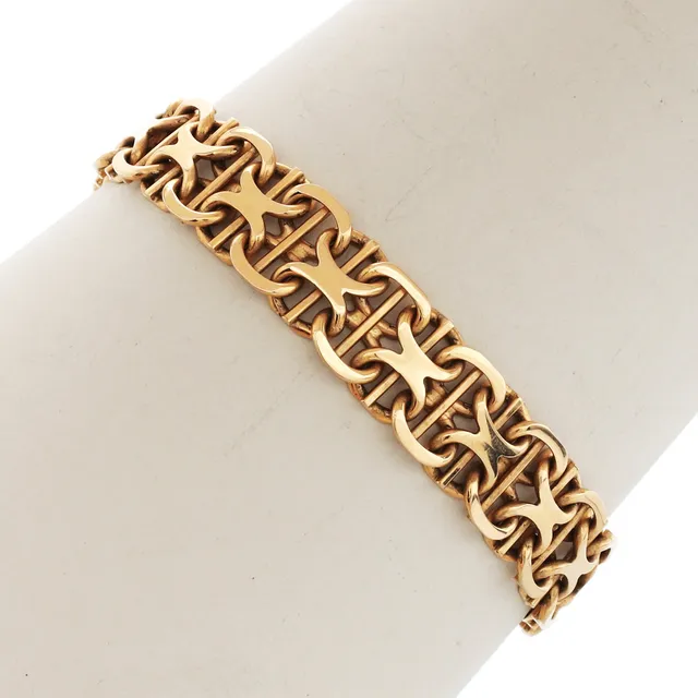 ARMBAND, guld 18k, x-länk med stav, Bröderna Hedens, 1966, vikt 30,93 gram.