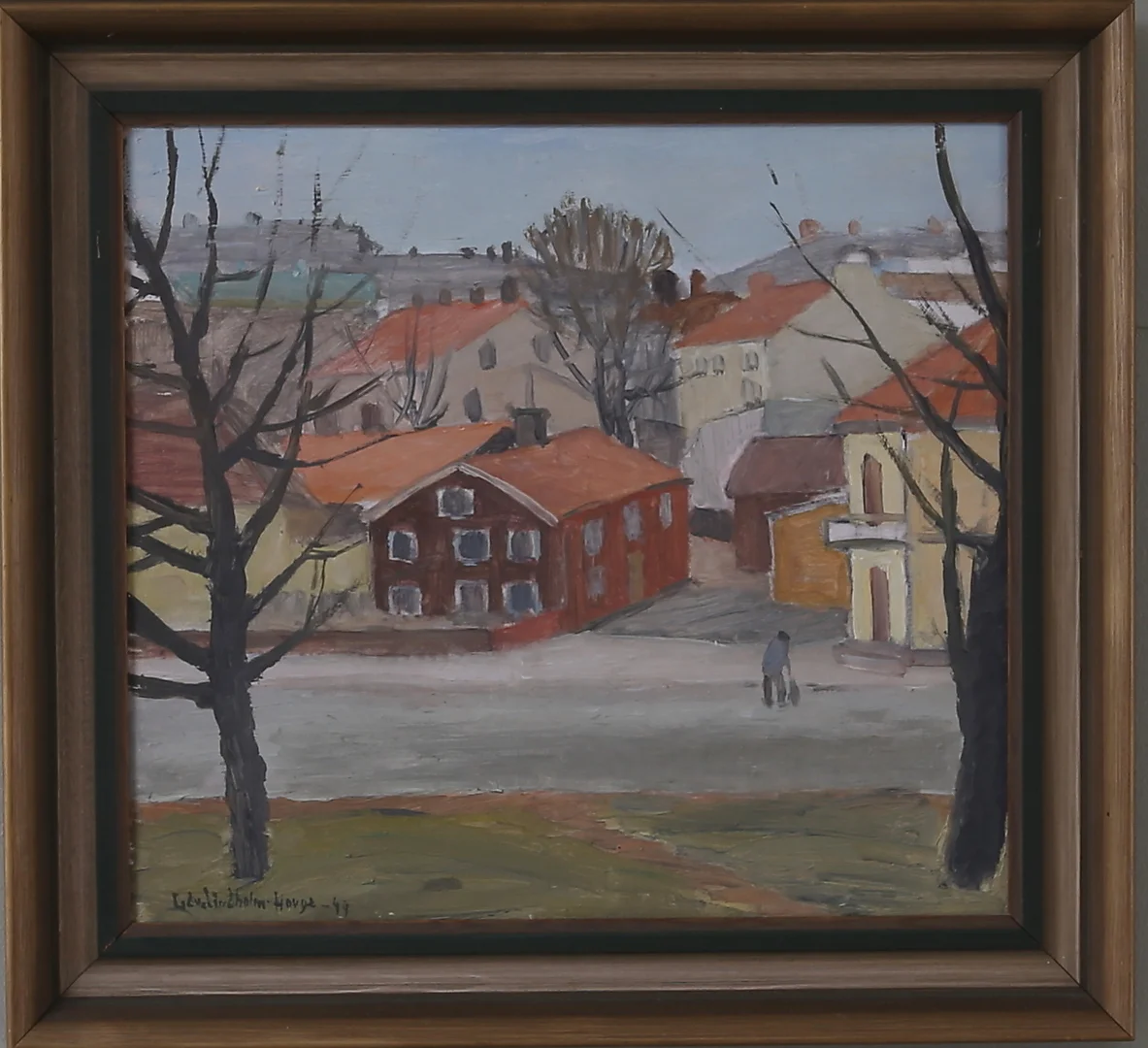 EDVIN LINDHOLM HOUGE. Stadsmotiv från Kalmar, olja på pannå, signerad samt daterad. — Paintings — Kalmar Auktionsverk