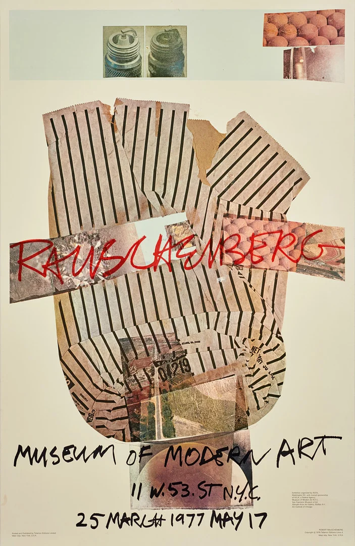 ROBERT RAUSCHENBERG. Utställningsaffisch, 1977, Museum of Modern Art, Telamon Editions Limited, New York. — Engravings & Prints — Crafoord Auktioner Stockholm
