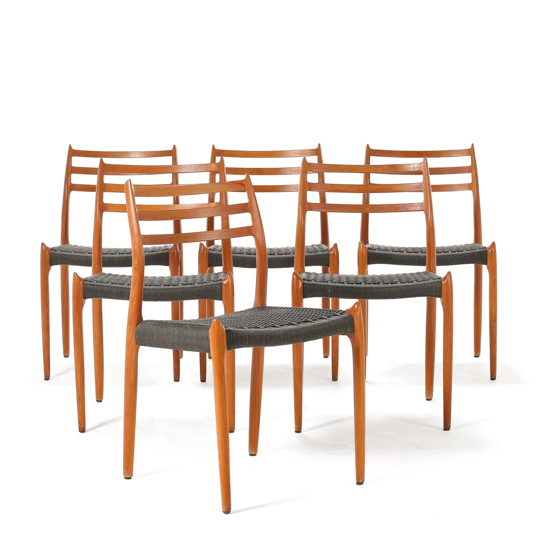 Niels O. Møller: Set of six teak chairs, model 78 (6) — Furniture/Chairs — Lauritz