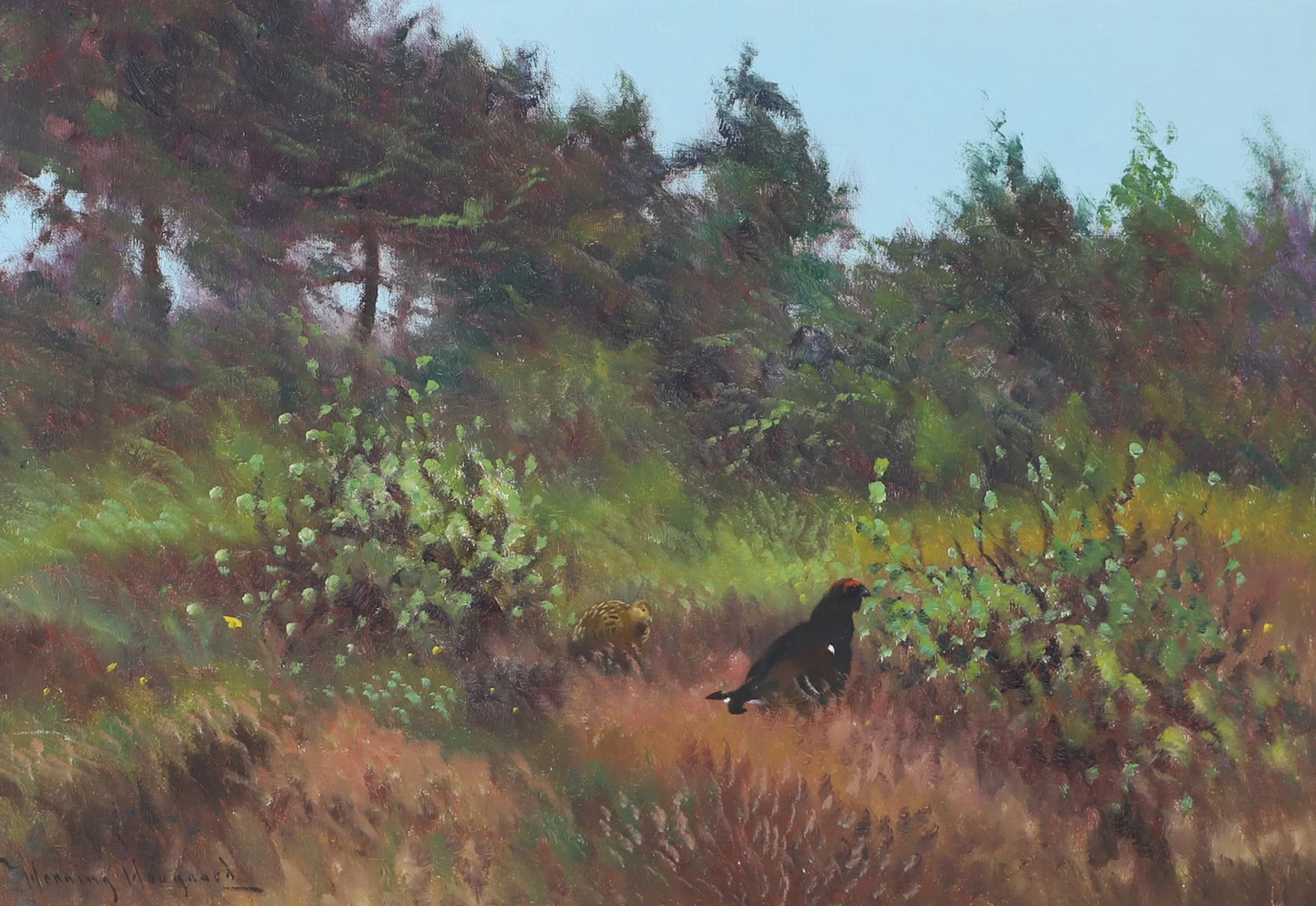 HENNING HOUGAARD. Landskap med fåglar, olja på duk, signerad. — Paintings — Helsingborgs Auktionskammare