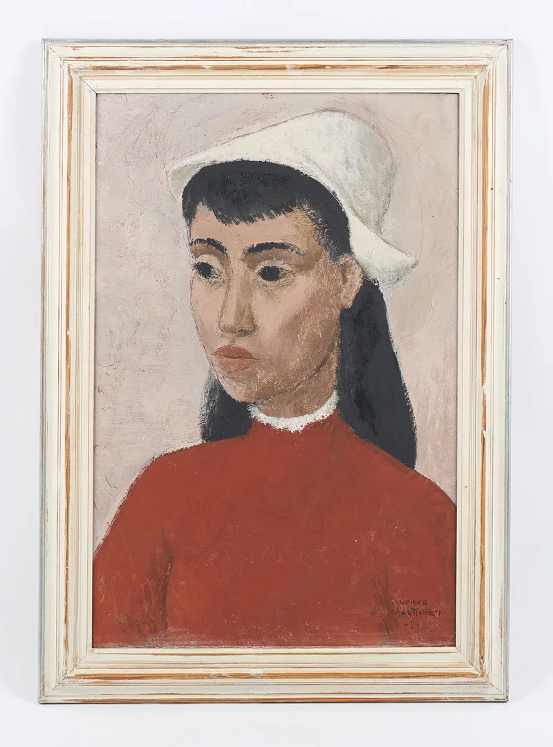 VEIKKO MARTTINEN. Porträtt av flicka, signerad samt daterad -54, olja på pannå. — Paintings — Stockholms Auktionsverk Helsinki