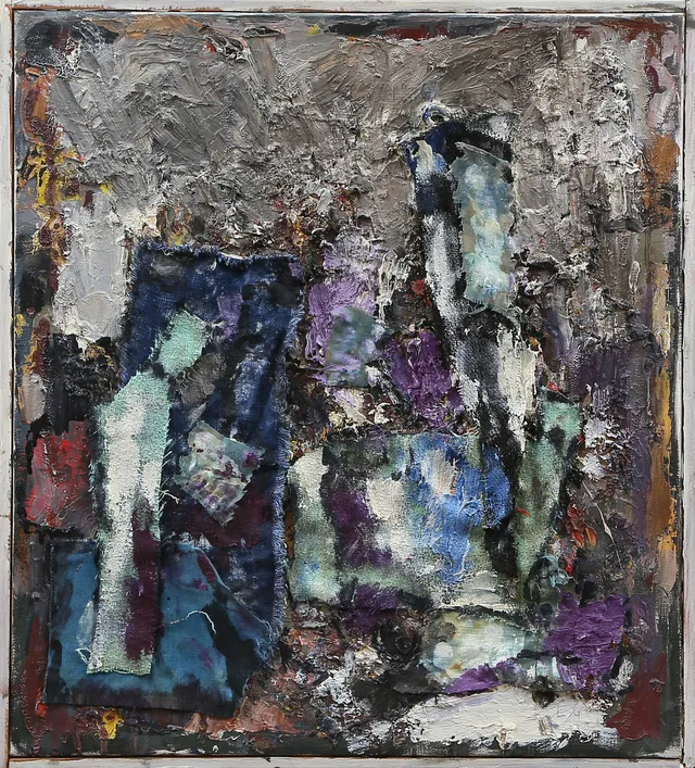 LASSE GÖRANSSON. OLJA/COLLAGE på pannå, signerad, 1900-tal.