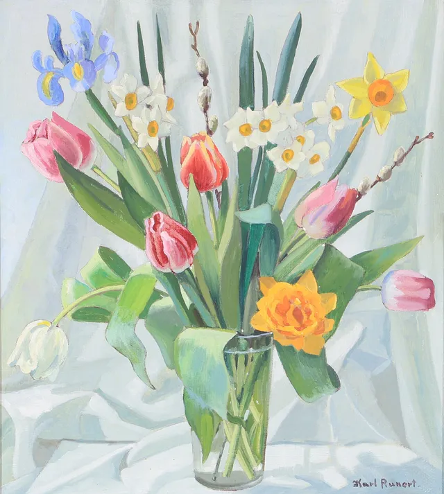 KARL RUNERT. Blomsterstilleben, olja på duk, signerad.