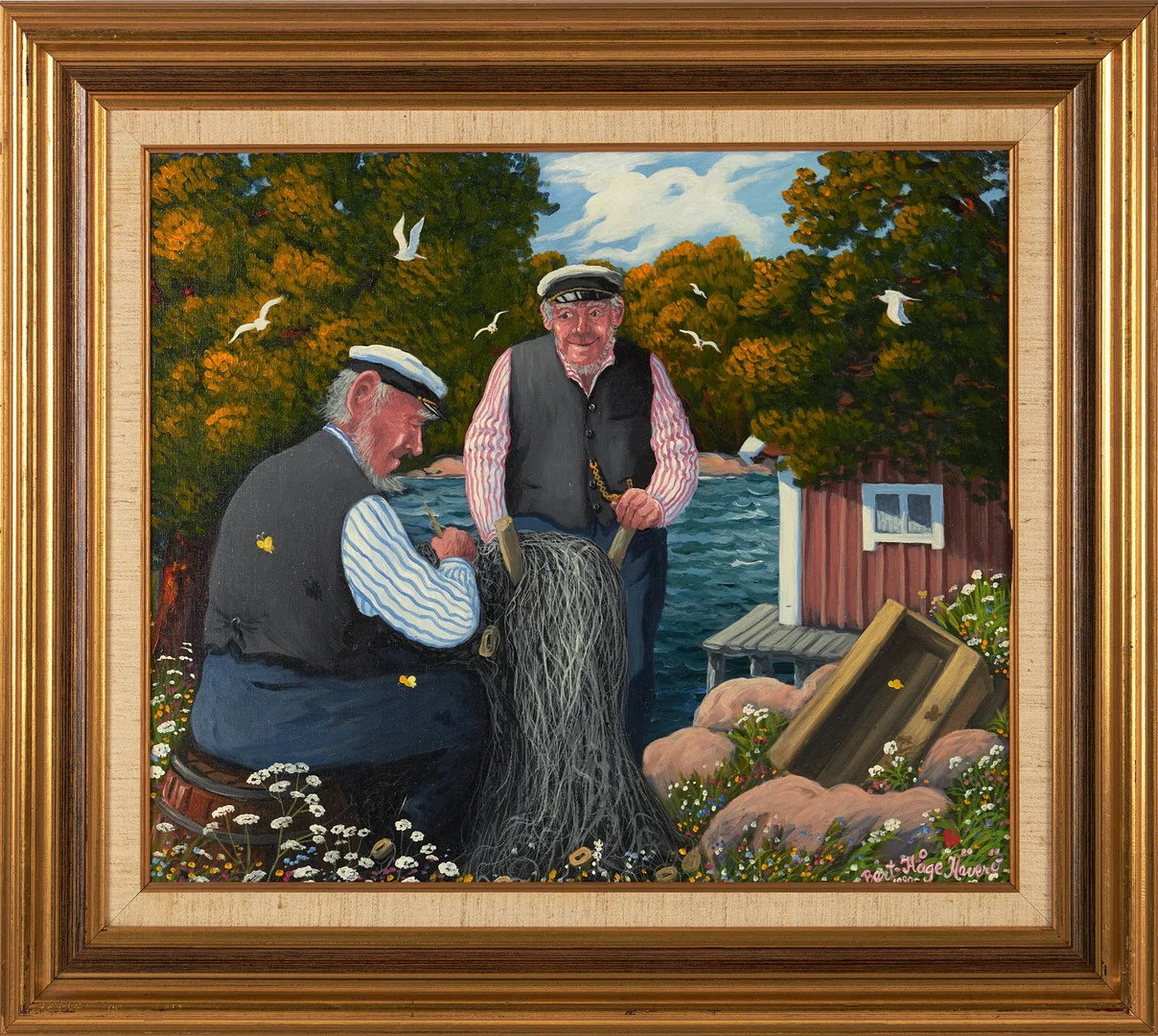 BERT-HÅGE HÄVERÖ. Fiskegubbar, signerad och daterad Bert-Håge Häverö 1980, olja på duk. — Paintings — Stockholms Auktionsverk Magasin 5