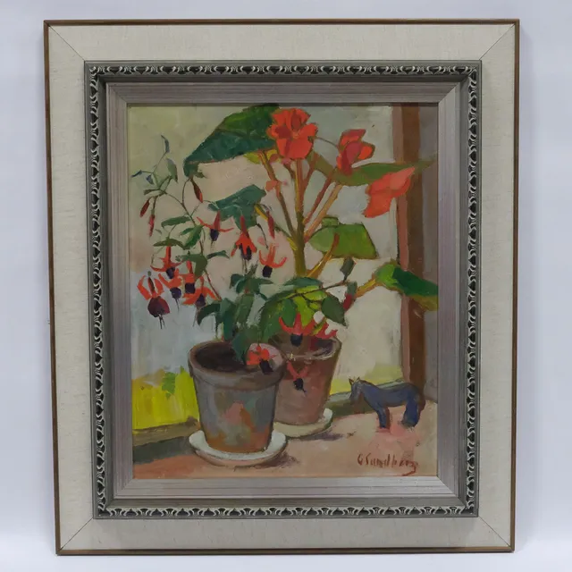 GOTTHARD SANDBERG. OLJA PÅ PANNÅ, BLOMSTILLEBEN, 45X37CM.