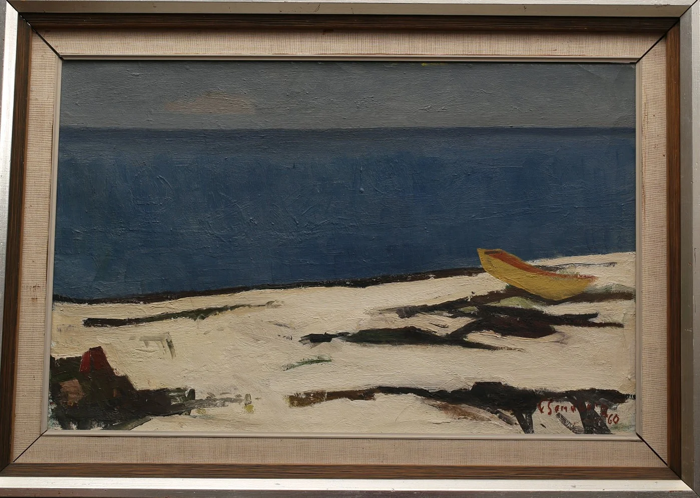 GOTTHARD SANDBERG. Olja på duk, Strandremsa, signerad, daterad -60. — Paintings — Limhamns Auktionsbyrå
