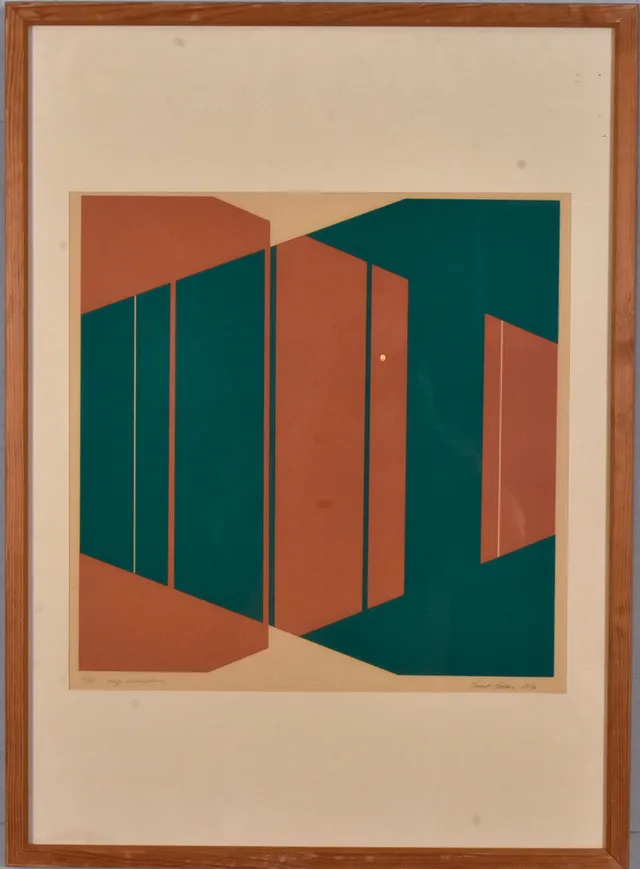 KNUD HOLAR. färglitografi, plangeometrisk komposition.