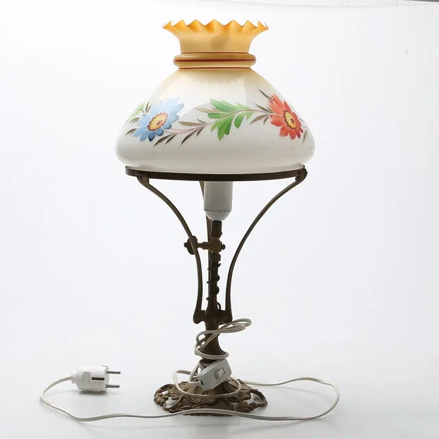 BORDSLAMPA, glas/metall, fotogenlampstyp, jugend, 1900-tal.