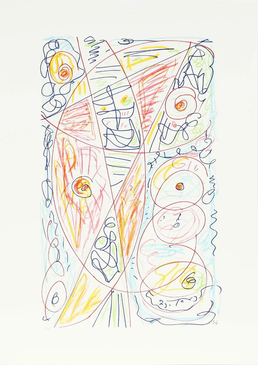 “Legen” and “Frigørelsen”, 1992. Signed E.J., resp. 57/80 and 49/80. Lithograph in colours. Sheet size 89×62 cm. Unframed. (2) — Modern Prints/CoBrA — Bruun Rasmussen