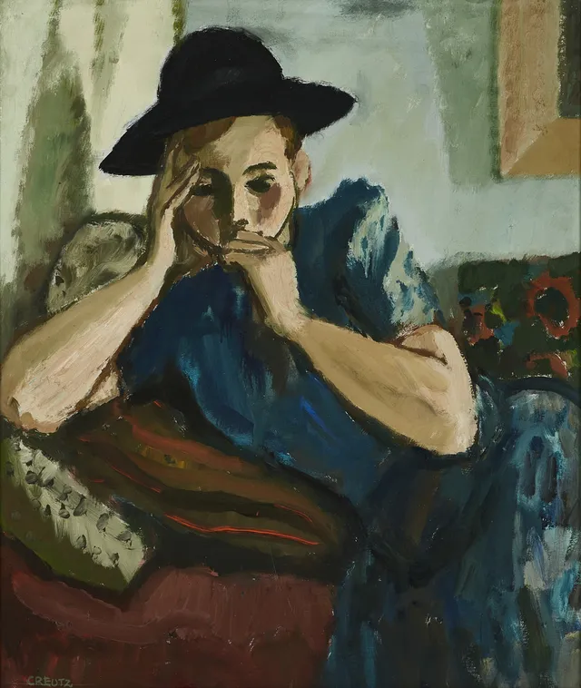 MAGNUS CREUTZ (Sverige, 1909-1989). Dam i tankar, signerad Creutz, olja på duk.