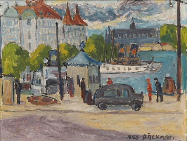 NILS BÄCKMAN (1896-1946). "VID NYBROVIKEN", signerad.
