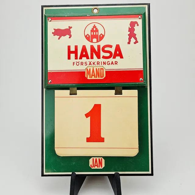 ALMANACKA, plåt och papper, Hansa Försäkringar, 1900-tal.