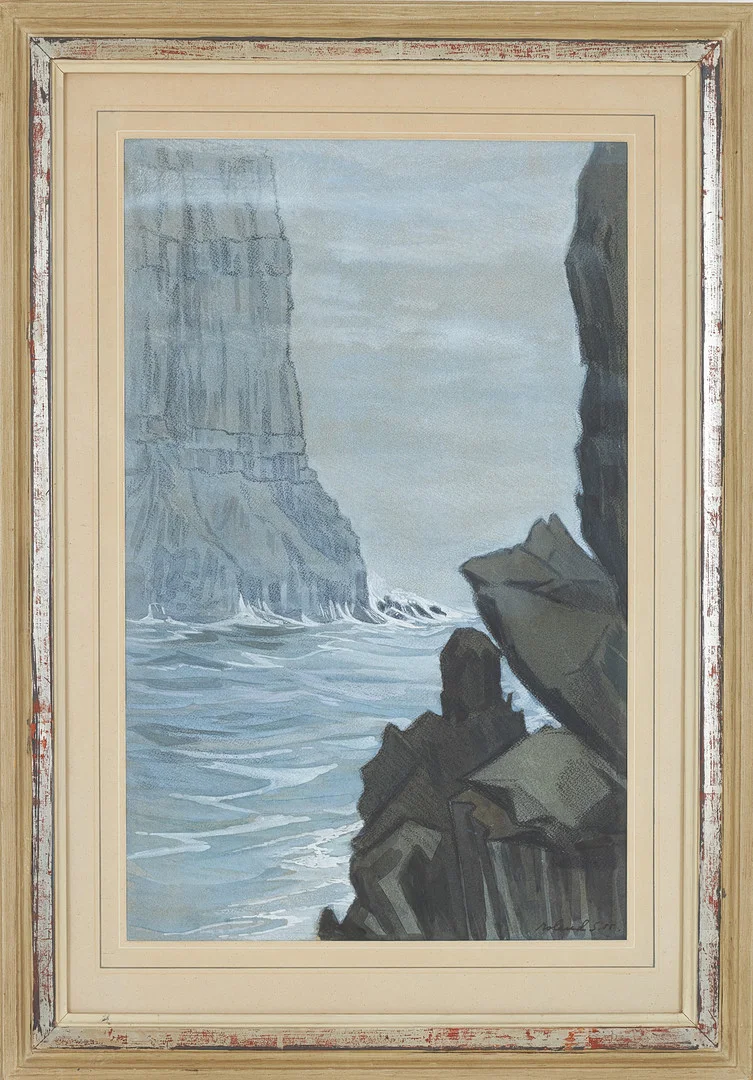 ROLAND SVENSSON. "Vaagsejde Syderö", akvarell och krita(kol, signerad samt daterad 55. — Paintings — Stockholms Auktionsverk Sickla