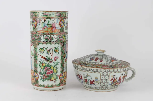 Chinese canton vase and bowl with lid - 20th century (2)