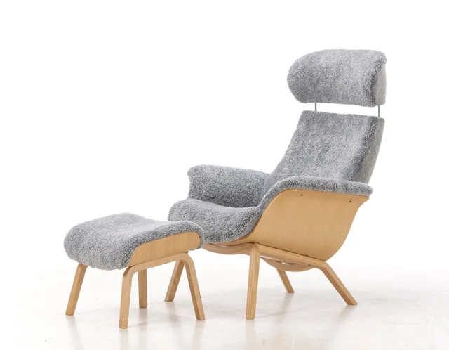 Jahn Aamodt for Conform: 'Timeout' armchair and footstool upholstered in lambskin (2)