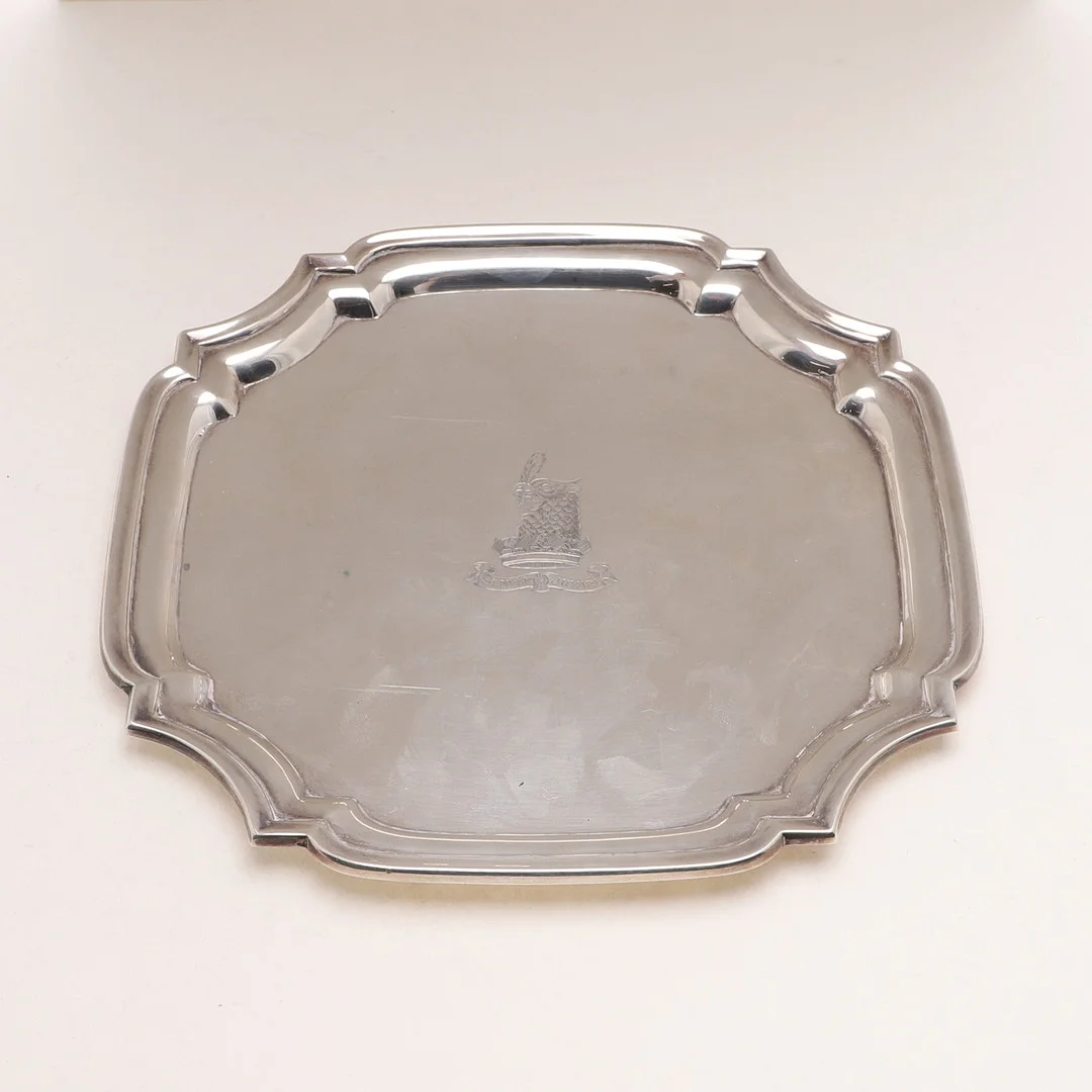 AN ELIZABETH II CARD TRAY. — Silver — Lawrences Auctioneers