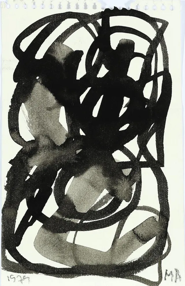 Six compositions. Four signed. Ink and gouache on paper. Sheet sizes ranging from 20 × 13 cm to 20 × 14 cm. Unframed. (6)