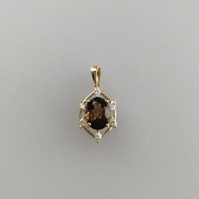 Turmalin / Diamant-Anhänger - Gelbgold 585/000 (14 K), natürlicher Turmalin in Ovalschliff von 1,78 ct.