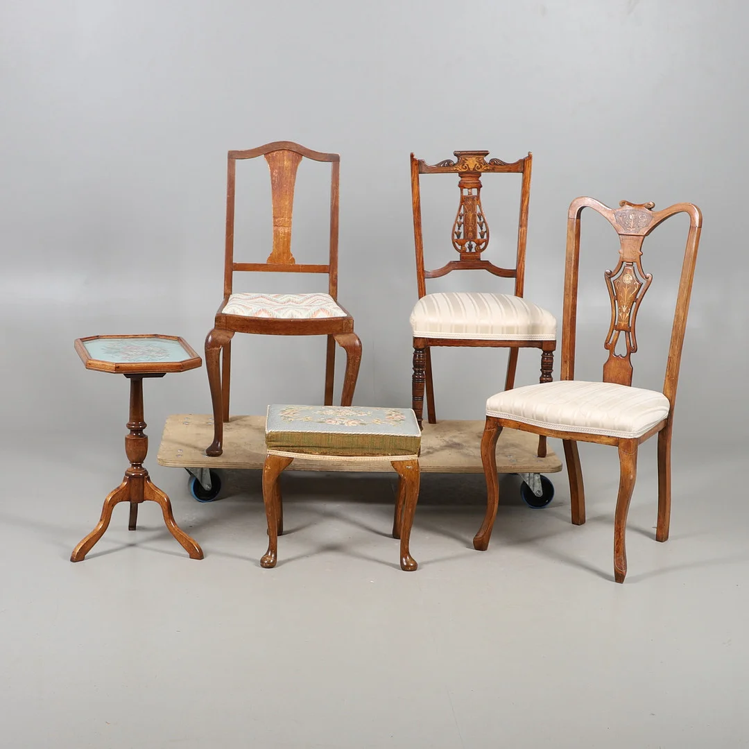 TWO LATE 19TH CENTURY INLAID MAHOGANY SIDE CHAIRS ETC. — Other — Lawrences Auctioneers