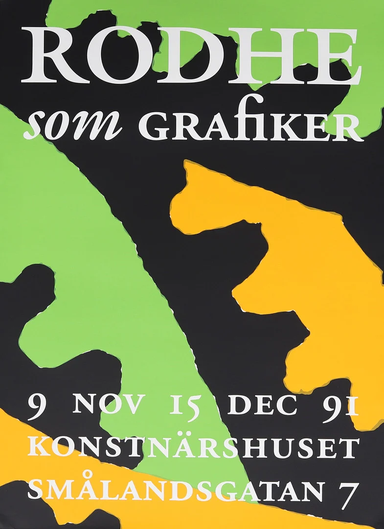 LENNART RODHE. Affisch, Rodhe som grafiker, Konstnärhuset, 1991, färglitografiskt tryck, osignerad. — Engravings & Prints — Garpenhus Auktioner