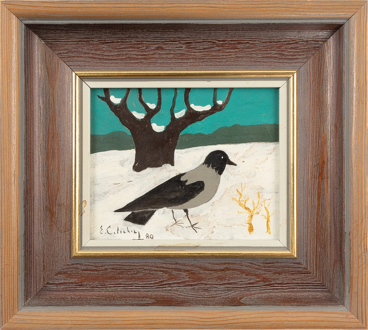 ERIC CEDERBERG. Vinterlandskap med kråka, tempera på pannå. — Paintings — Stockholms Auktionsverk Helsingborg