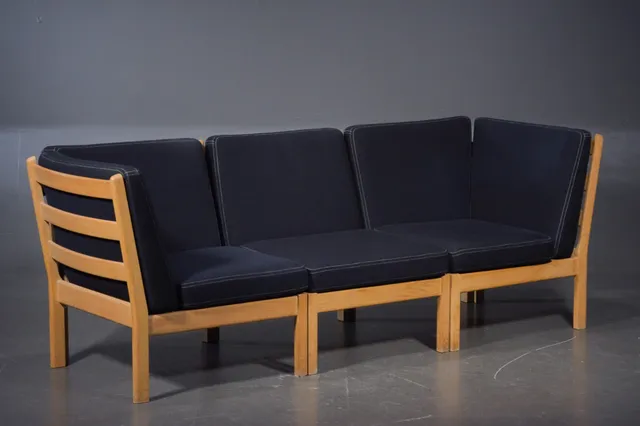 H. J. Wegner, modular sofa made in oakwood, cushions with wool (3 pieces)