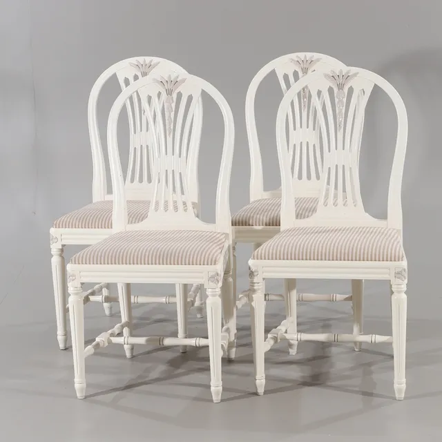 STOLAR, 4 stycken, vitmålade, Axetmodell, gustaviansk stil.