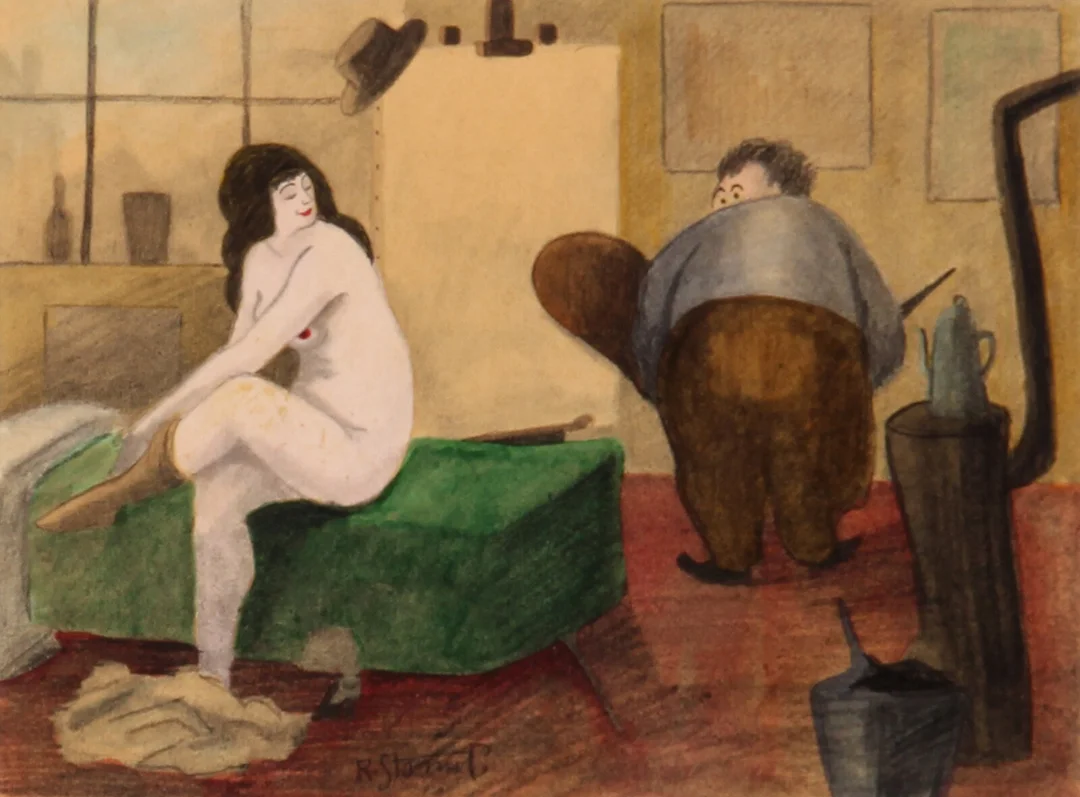 Robert Storm Petersen. The painter and his model, scene from a studio — Paintings and sculptures/Modern pictorial arts — Lauritz