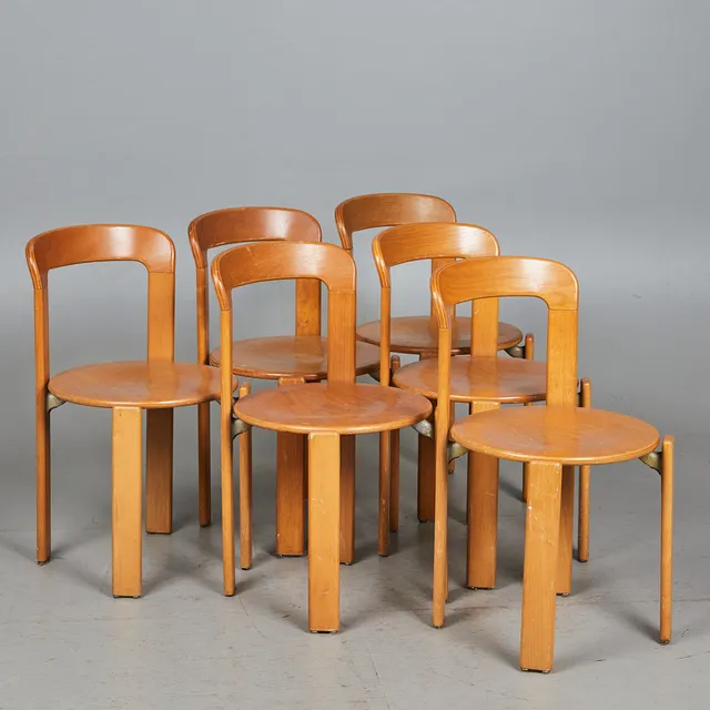 BRUNO REY. Kusch & Co., sechs Stühle / Esszimmerstühle, Modell 'Rey Chair 33', Buche, Entwurf 1971, Deutschland (6).