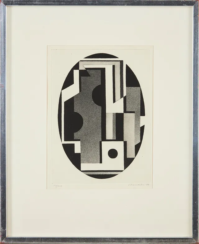 CURT BURSTRÖM. Geometrisk komposition, litografi, signerad C Burström, -56.