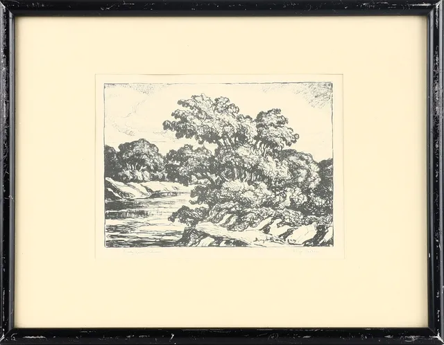 BIRGER SANDZÉN. "Smoky River Willows, litografi, signerad.
